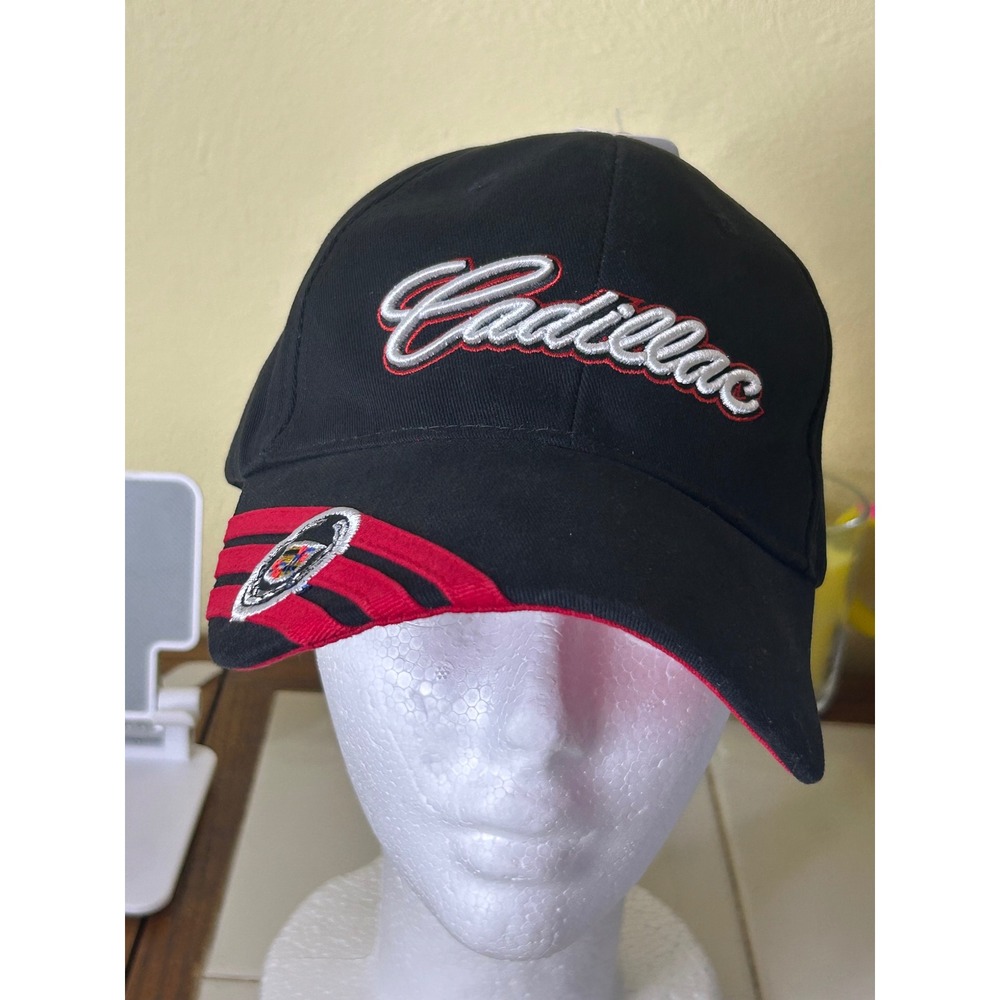 Cadillac Baseball Hat Black Red Script Logo Adjustable Racing Crest Cap
